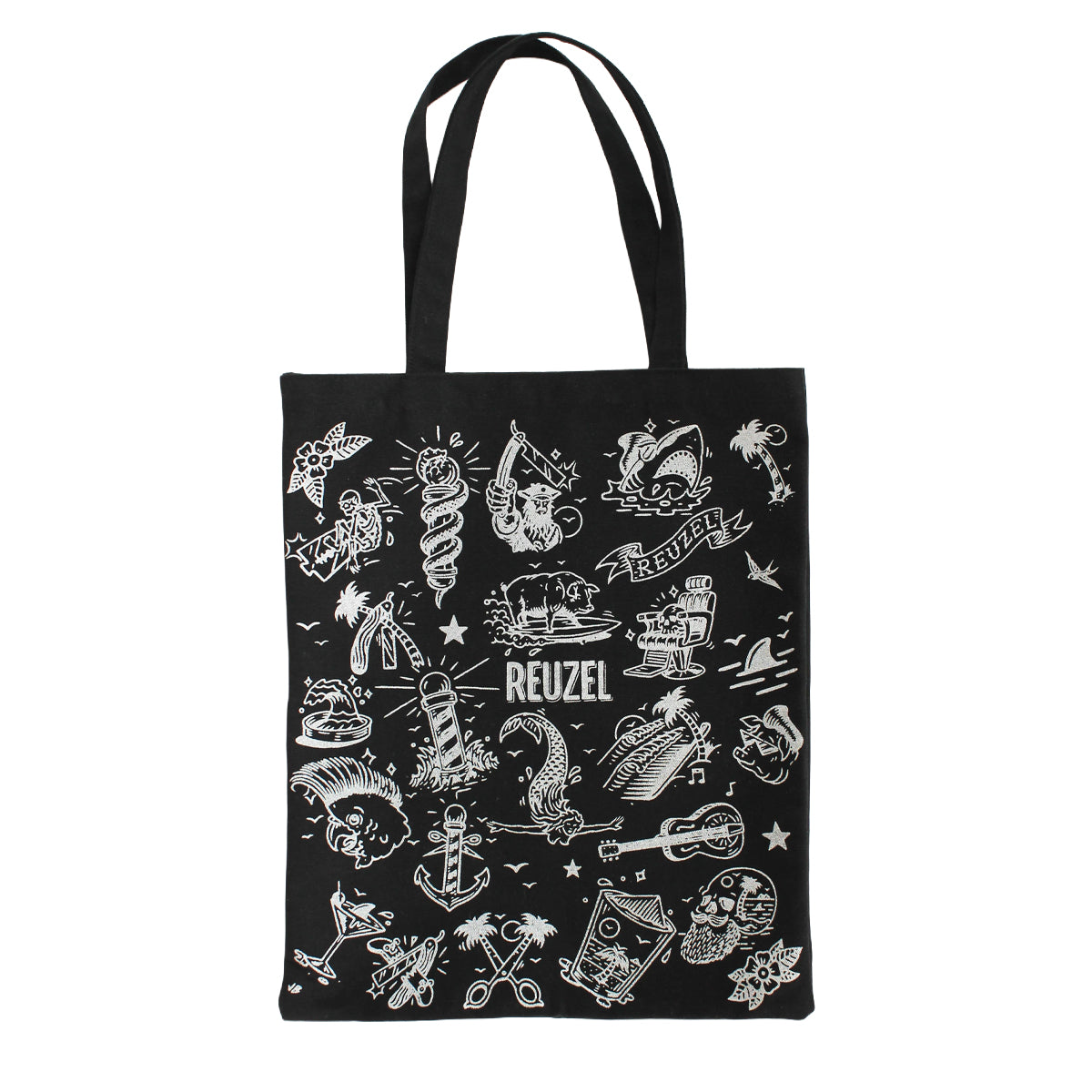 Reuzel UK holiday tote bag with festive print, durable cotton material, and spacious design for carrying essentials.