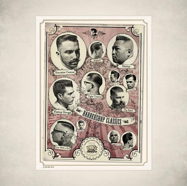 REUZEL UK Barbershop Classics poster featuring vintage-inspired grooming and barbering imagery, ideal for decor or collection.
