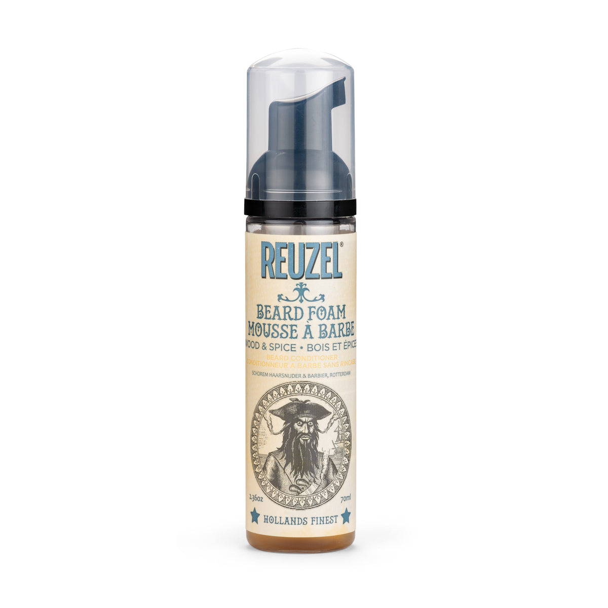 REUZEL UK Wood & Spice Beard Care Set with beard balm and beard foam, featuring natural wood and spice scent, styled for grooming.
