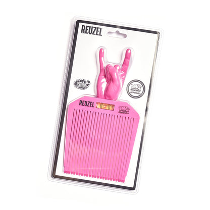 Pink flat top comb in REUZEL and Schorem packaging on a white background
