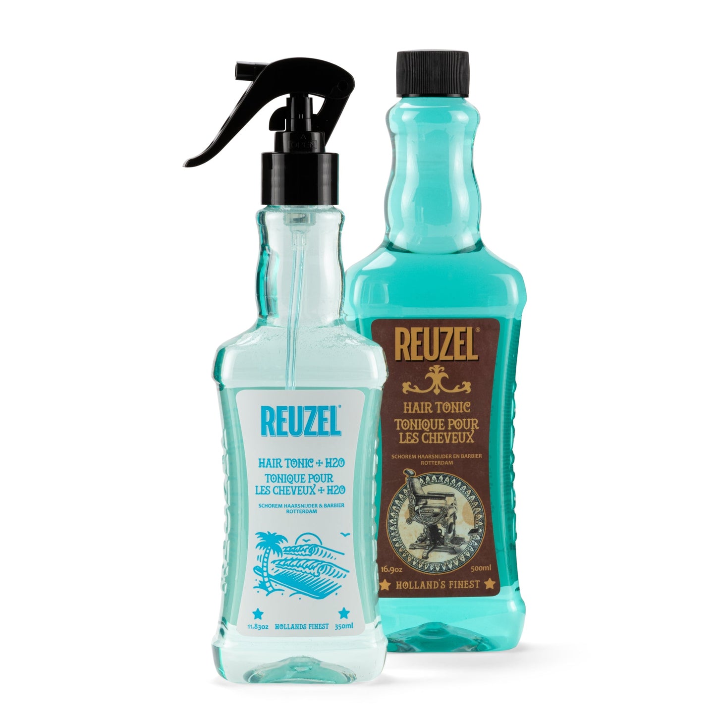 Two Reuzel hair tonic care products on a white background