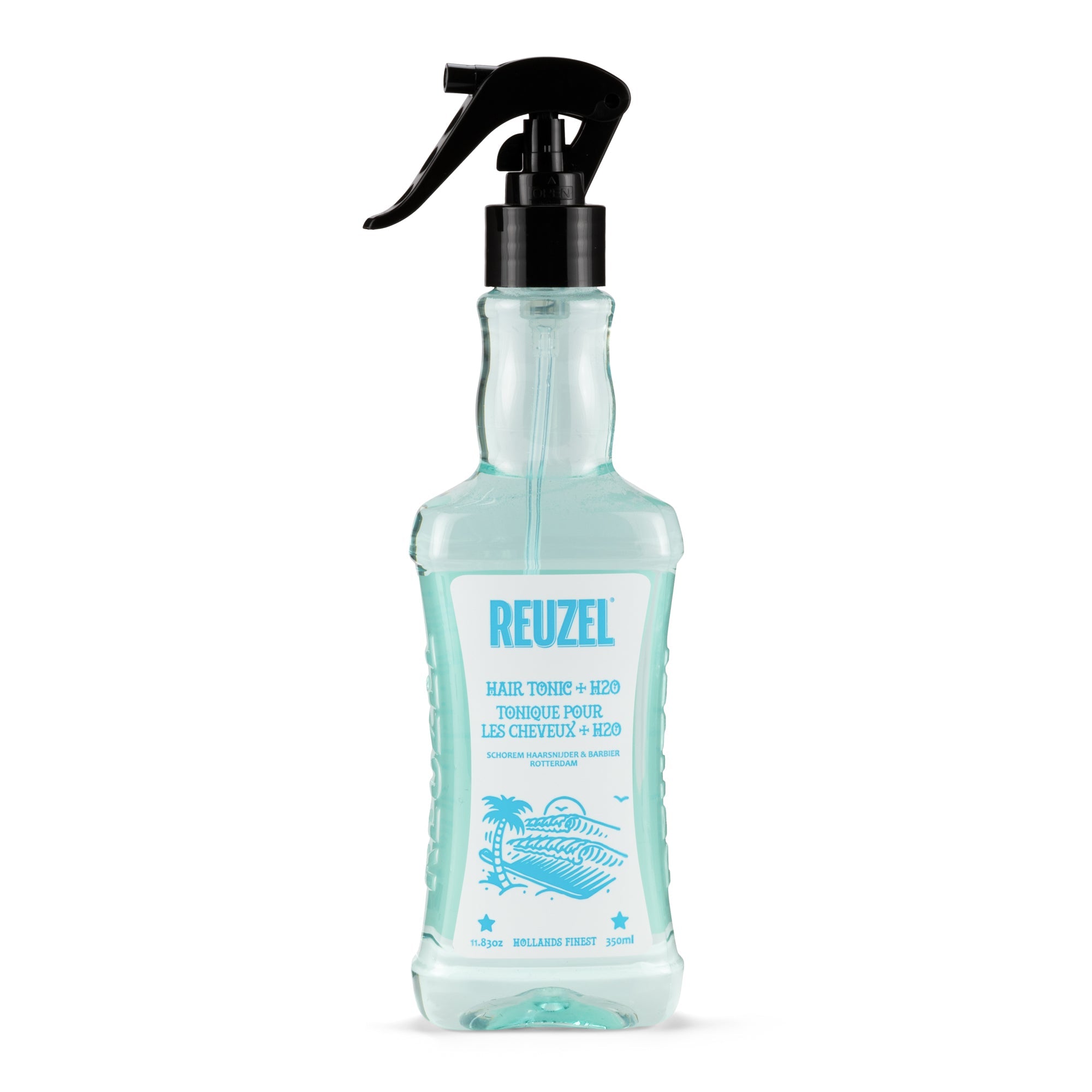 Reuzel hair tonic bottle with a black spray nozzle on a white background