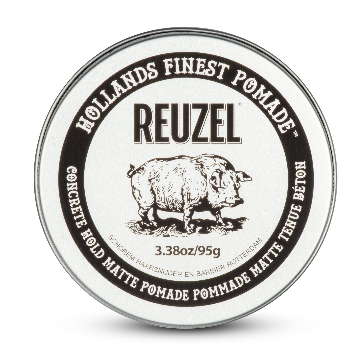 UK REUZEL Concrete Hold Matte Pomade in a jar, showcasing the thick, matte-texture hair styling product on a neutral background.