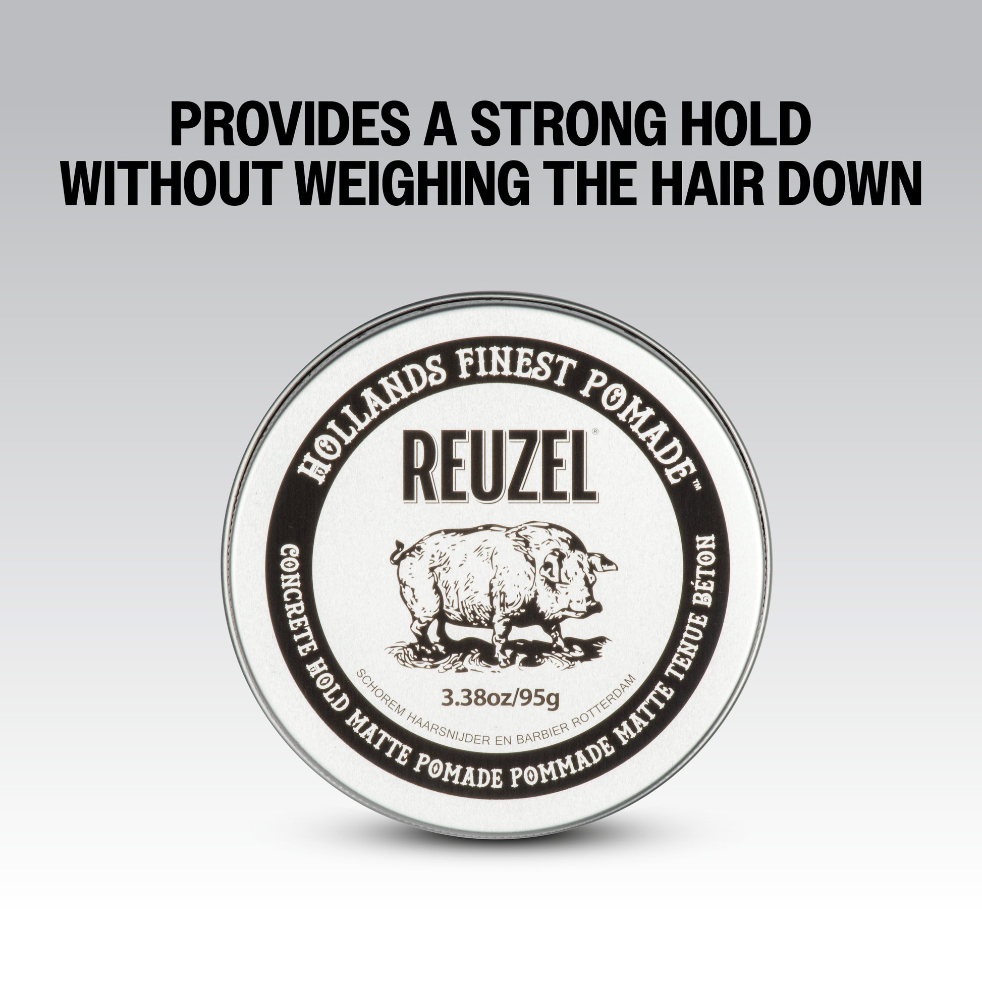UK REUZEL Concrete Hold Matte Pomade in a jar, showcasing the product's creamy texture and matte finish for strong hold and style.