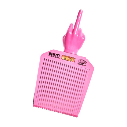 Pink flat top comb, for barbers, with a hand-shaped handle , branded 'Reuzel'