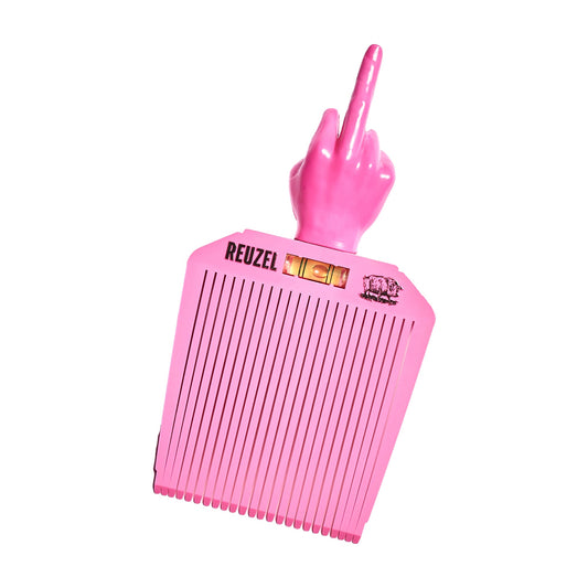 Pink flat top comb, for barbers, with a hand-shaped handle , branded 'Reuzel'