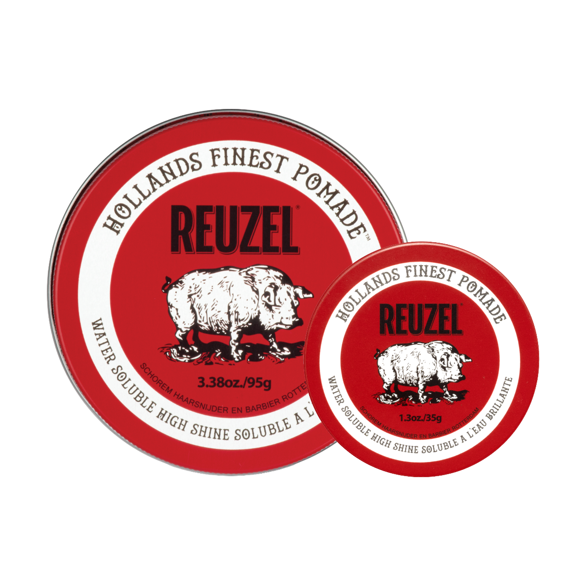 Tube of UK REUZEL Road Trip Red Pomade with a vibrant red label, designed for styling and shiny hair hold.