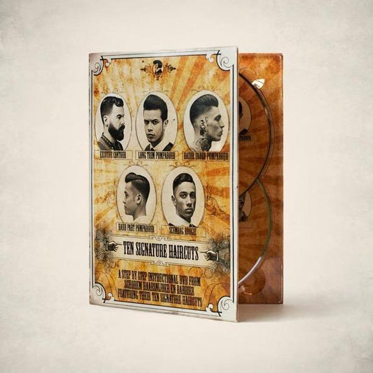 Reuzel Schorem Ten Signature Haircuts DVD, hairdressing merchandise featuring a DVD case with branding and cover artwork.